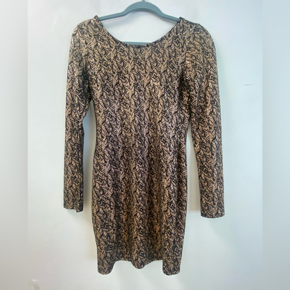 Women's Long sleeve Bodycon Rose Gold Mini Dress